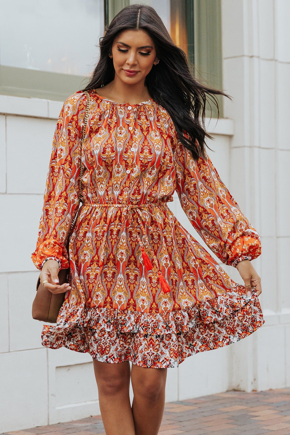 The Boho Balloon Sleeve Tassel Tie Dress