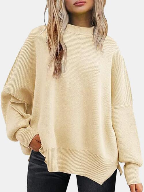 The Round Neck Drop Shoulder Slit Sweater