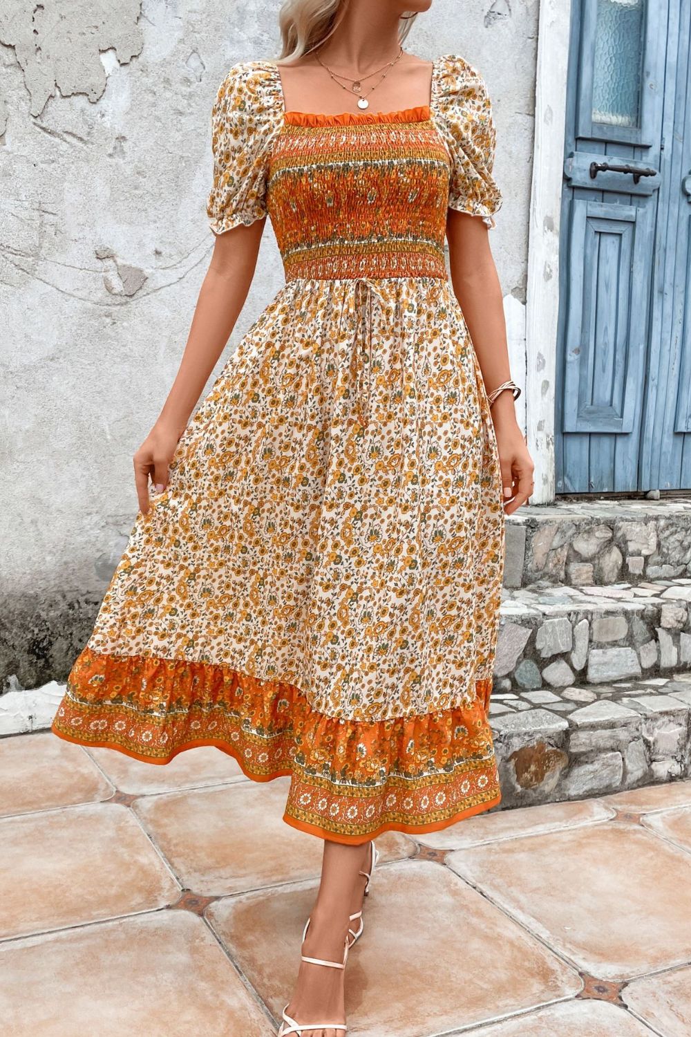 The Tangerine Bohemian Puff Sleeve Dress