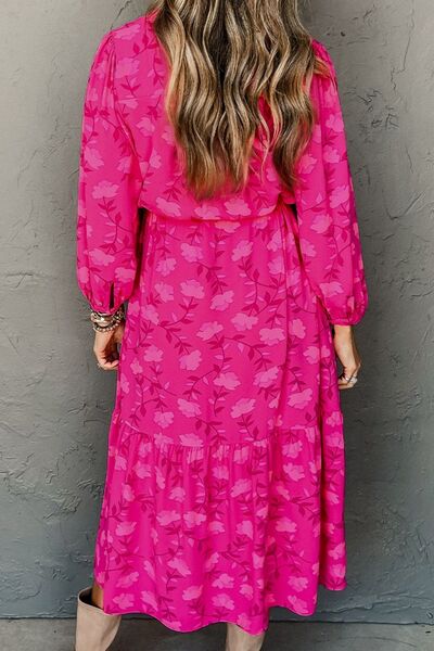 The Hot Pink Ruched Long Sleeve Dress