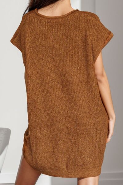 The Notched Cap Sleeve Mini Sweater Dress