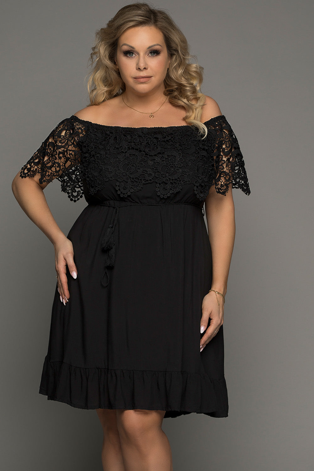 The Black Lace Off-Shoulder Dress