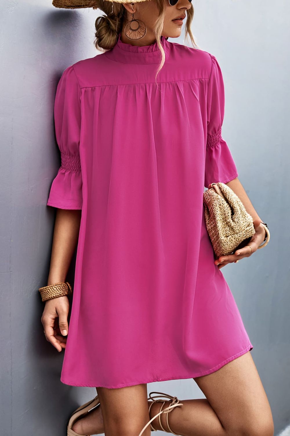 The Pink Frill Neck Dress