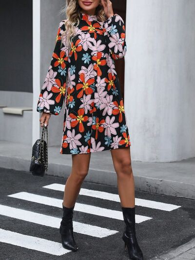 The Floral Mock Neck Balloon Sleeve Dress