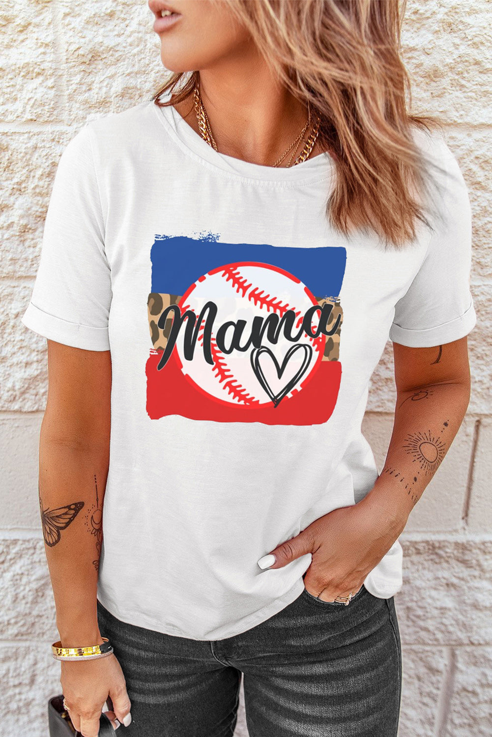 The Baseball MAMA Round Neck T-Shirt