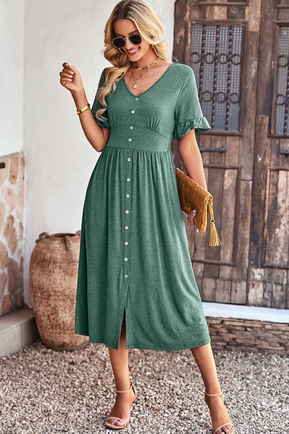 The Gathered Detail Buttoned Dress