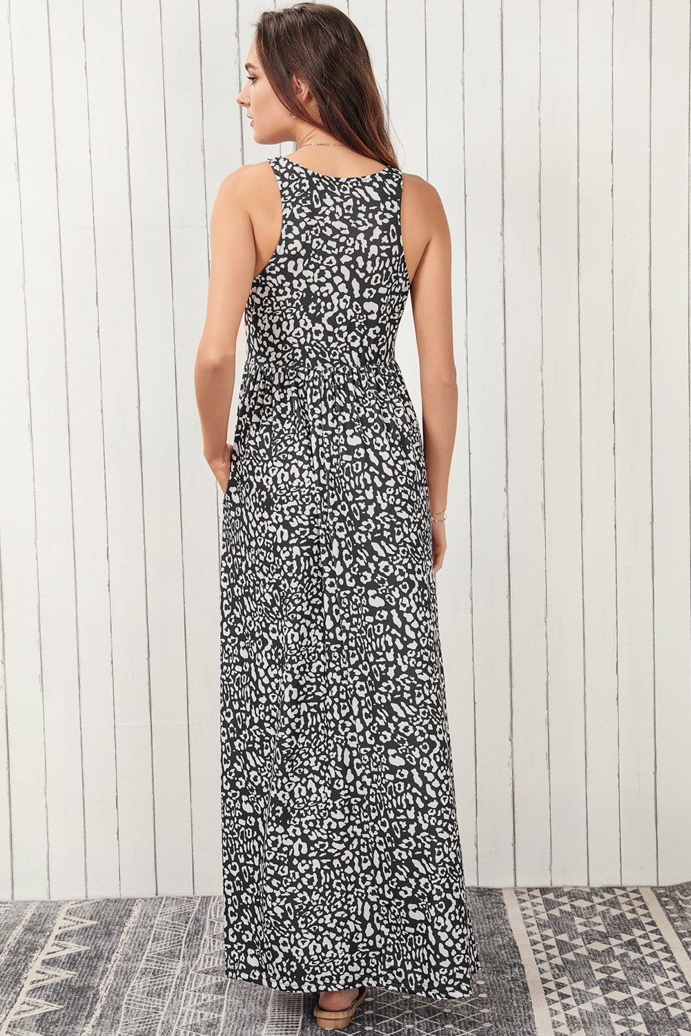 The Leopard Round Neck Sleeveless Maxi Dress