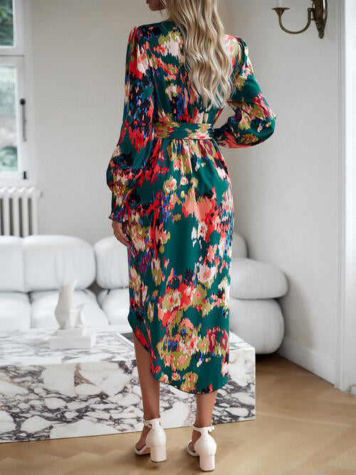 The Printed Tie Front Lantern Sleeve Dress