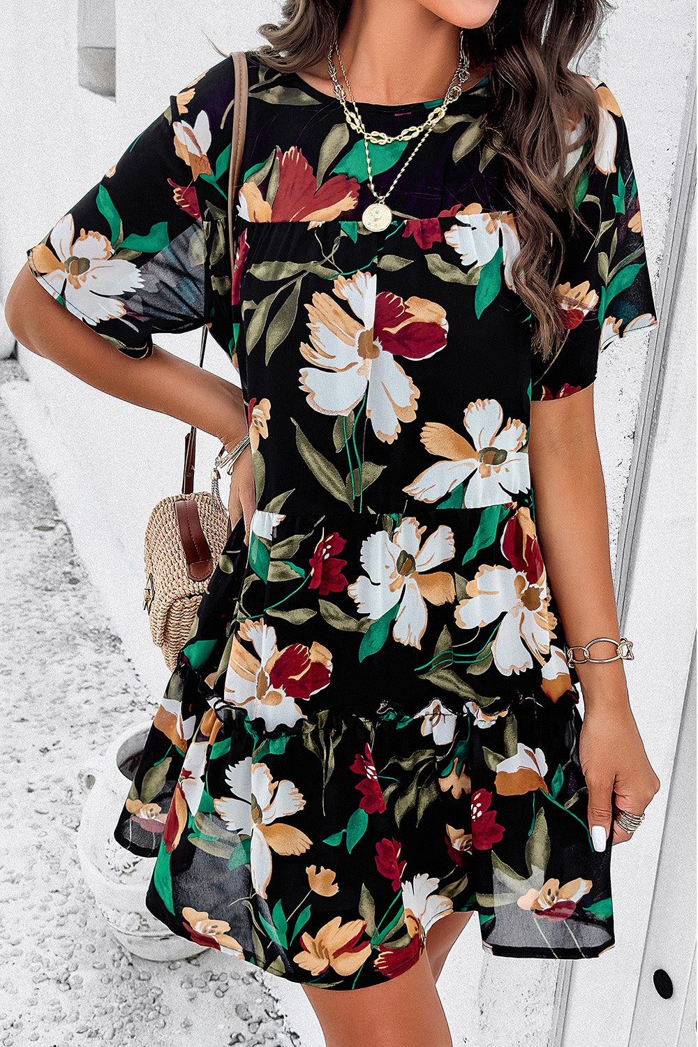 The Floral Printed Tie Back Mini Dress