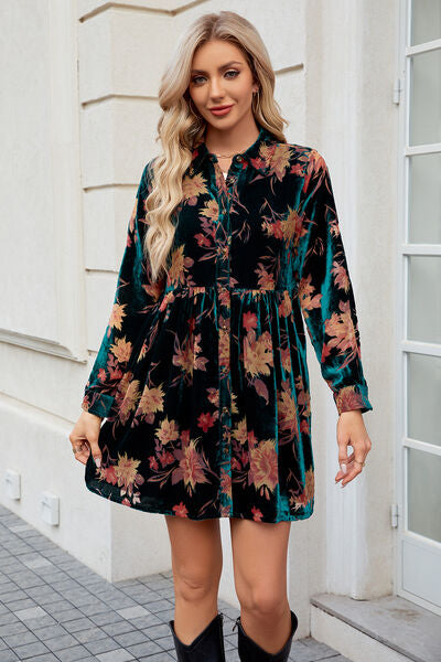 The Floral Button Up Collared Neck Shirt Dress