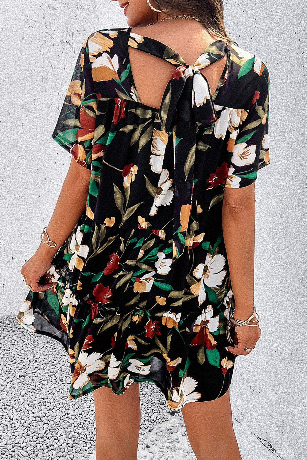 The Floral Printed Tie Back Mini Dress