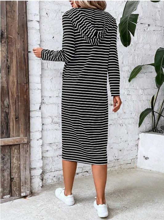 The Casual Striped Zip Front Hooded Dress