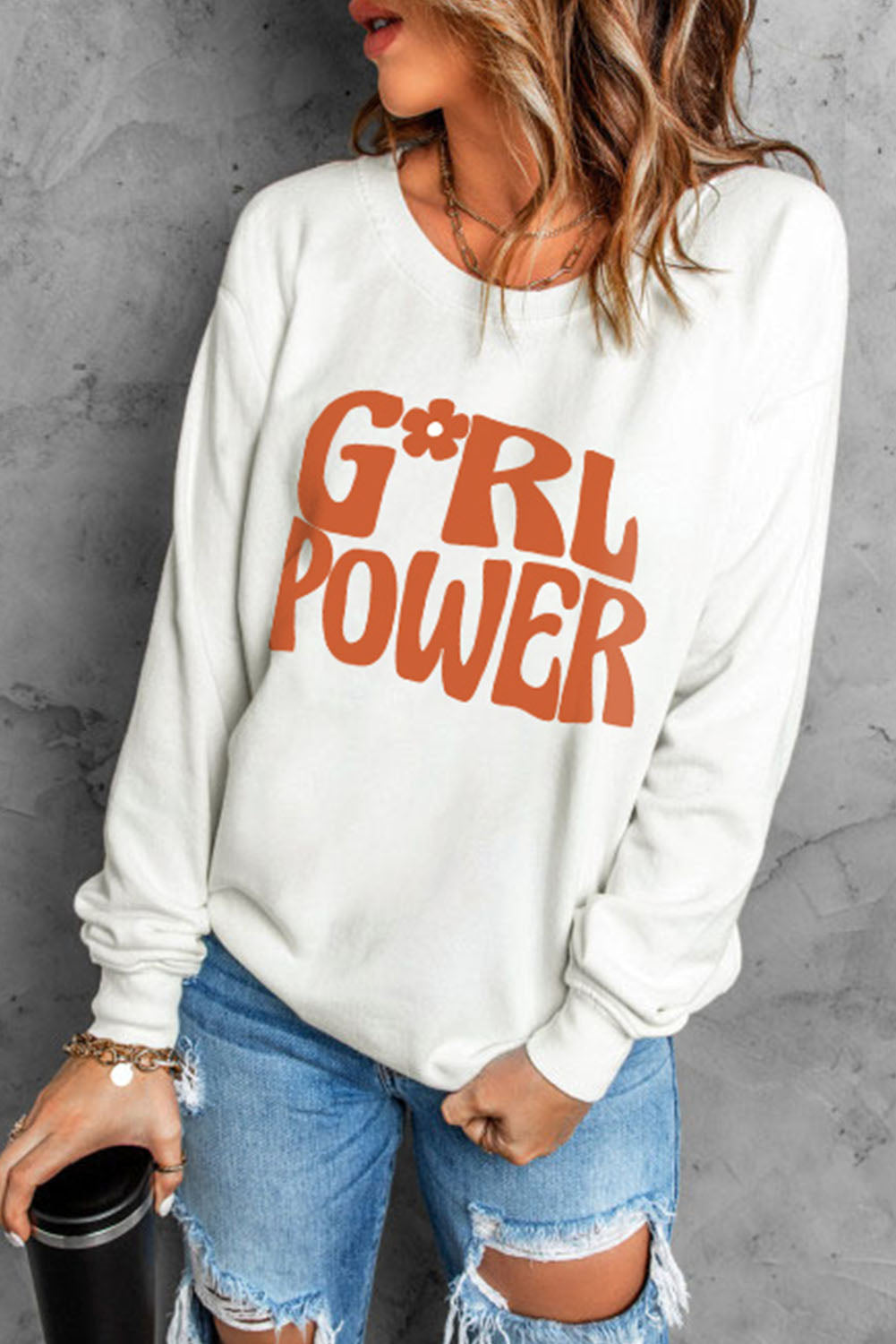 The GIRL POWER Graphic Round Neck Sweatshirt