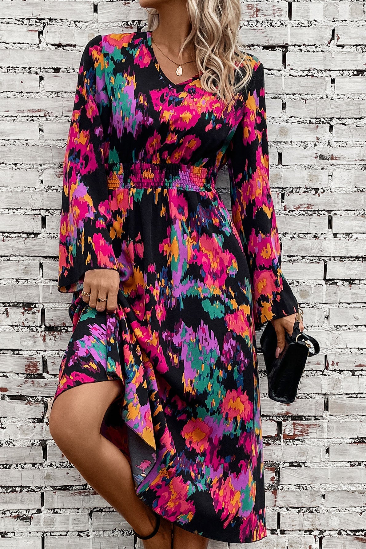 The Bold Smocked Waist Midi Dress