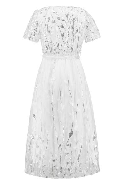 The Sequin Leaf Embroidery Tie Front Dress