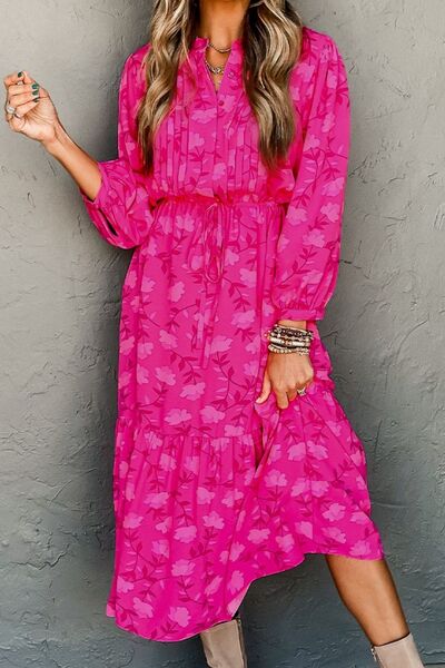 The Hot Pink Ruched Long Sleeve Dress