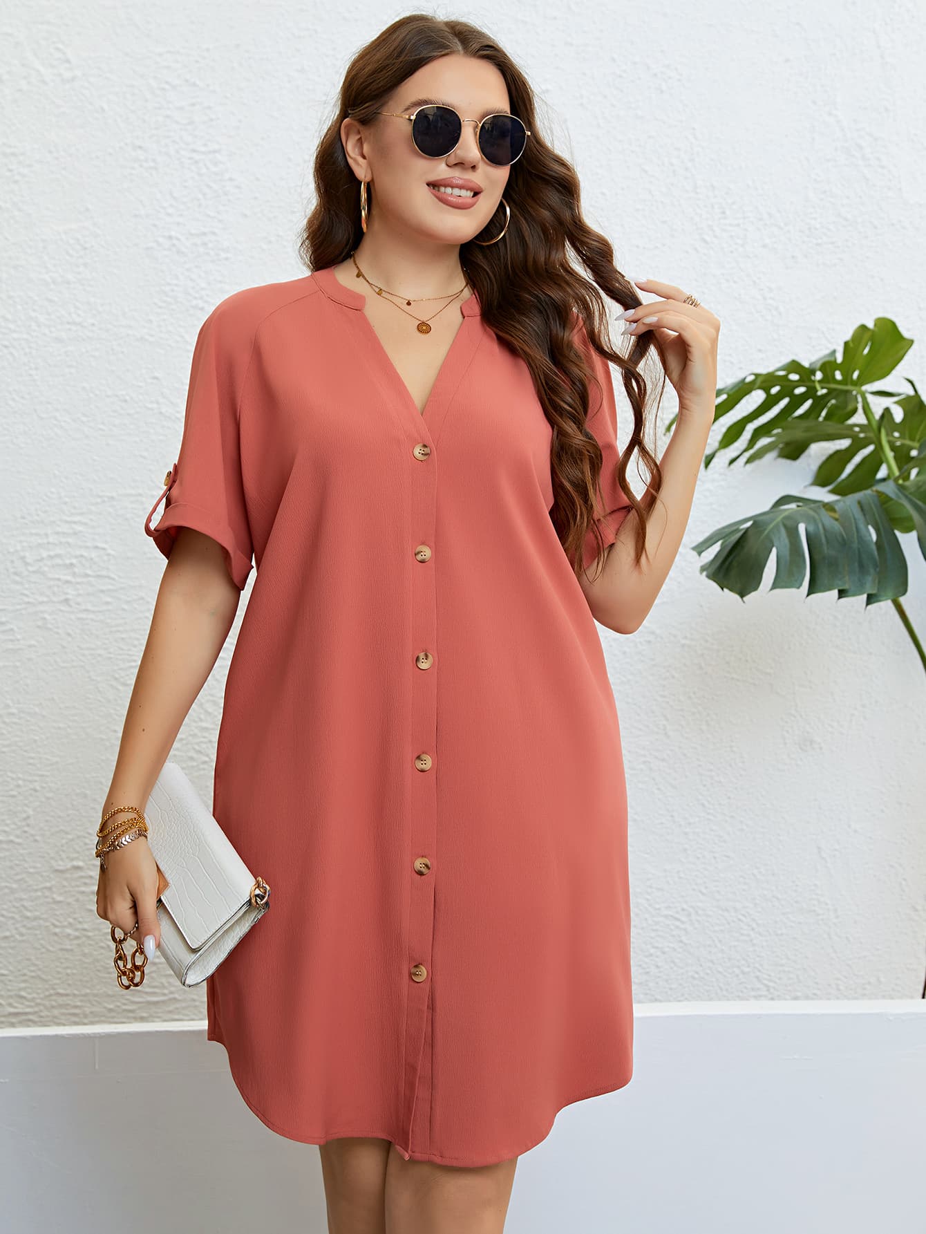 The Perfectly Plus Sized Notched Neck Shift Dress