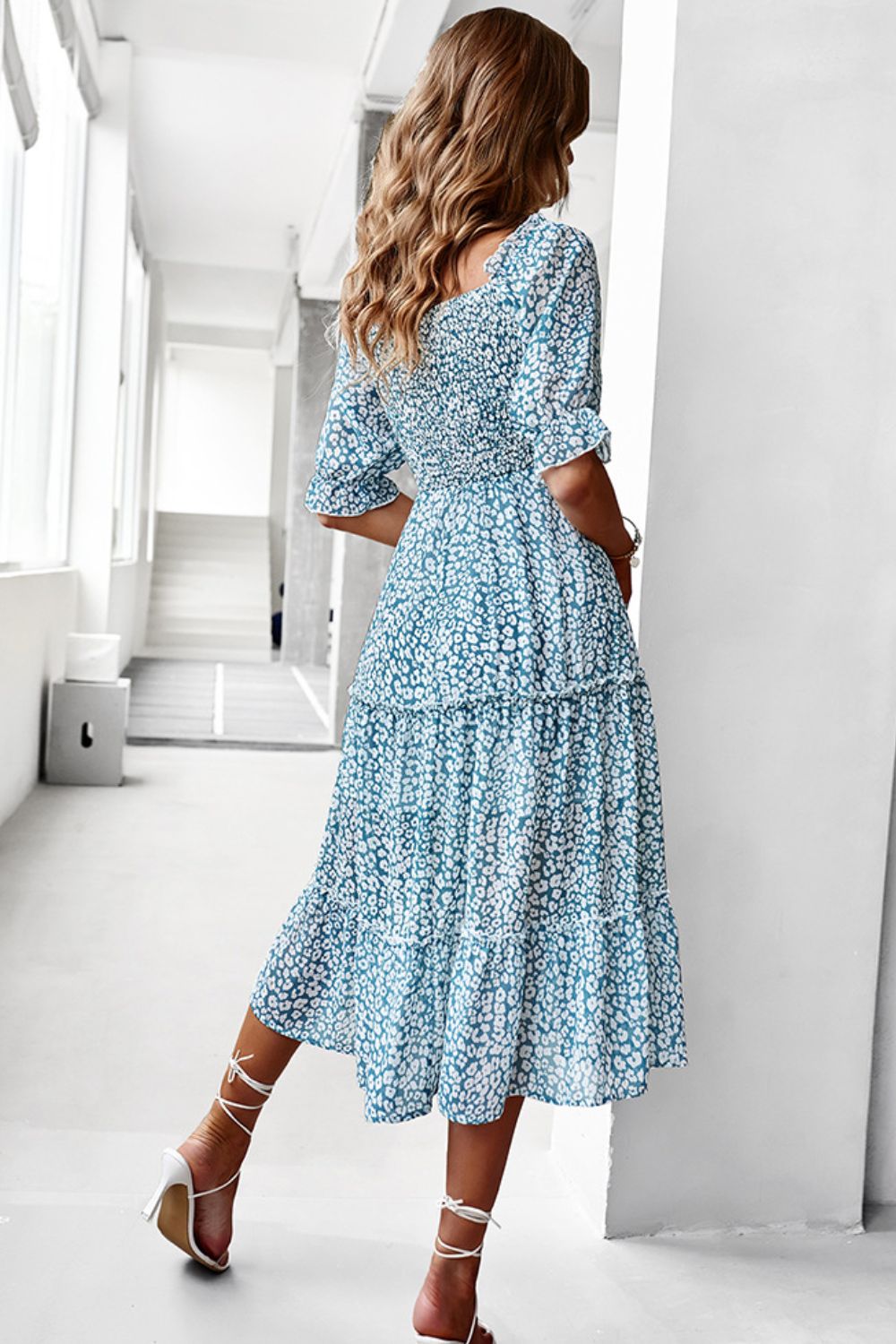 The Deep Teal Floral Off-Shoulder Midi Dress