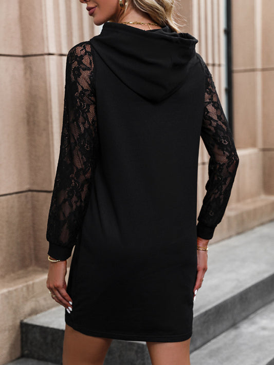 The Lace Trim Long Sleeve Hooded Dress