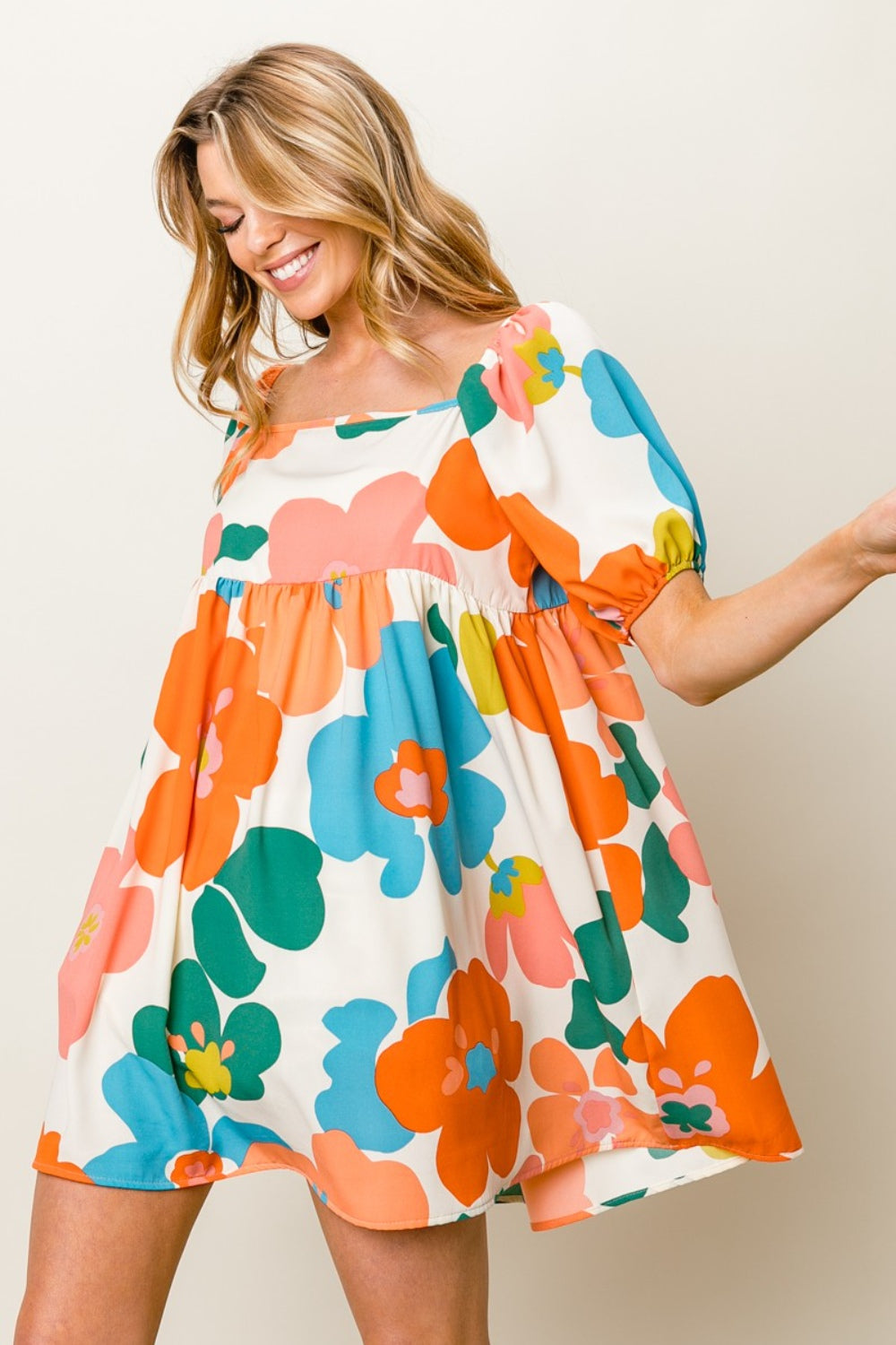 The Bright Floral Puff Sleeve Mini Dress