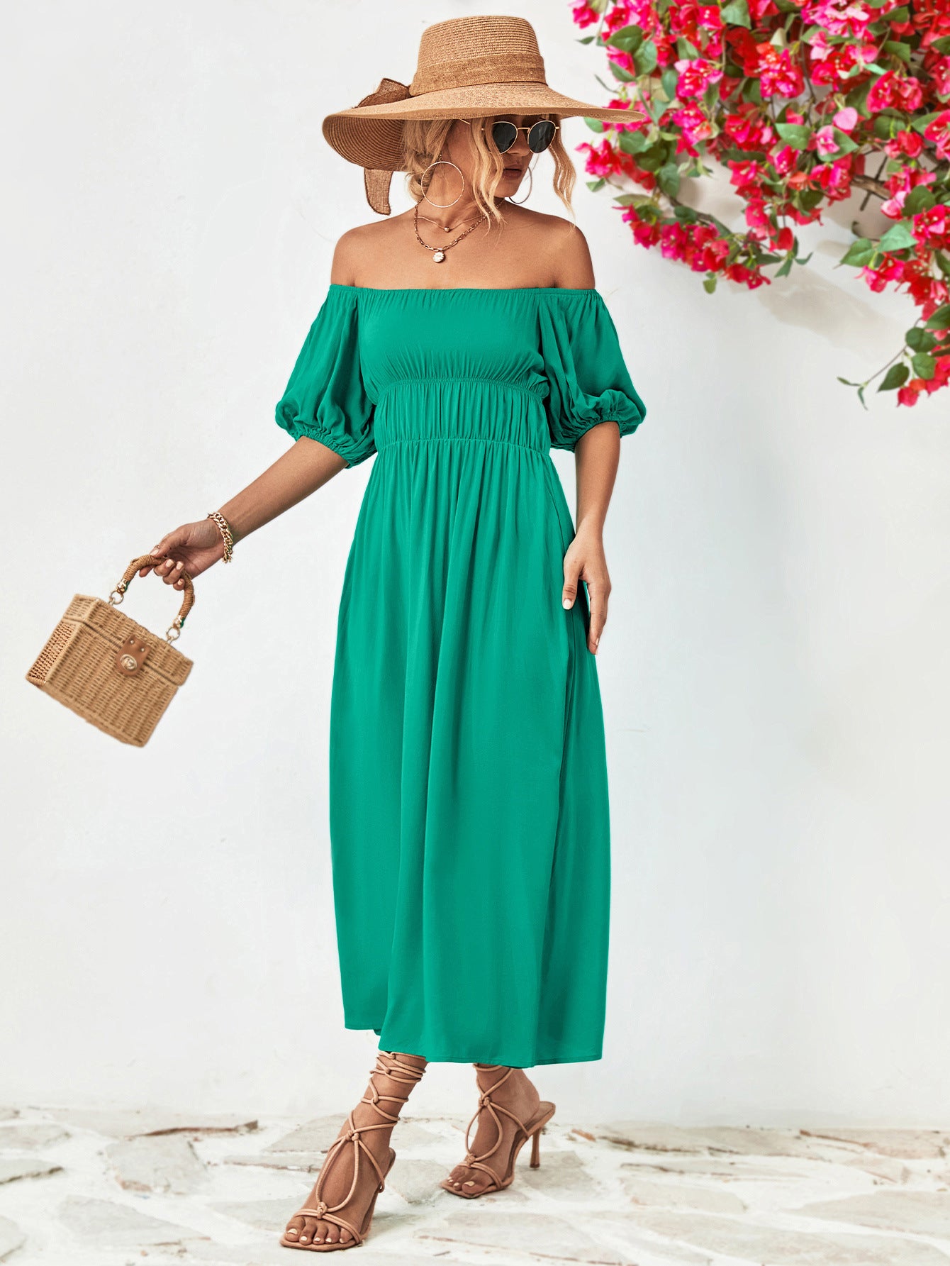 The Off-Shoulder Balloon Sleeve Midi Dress