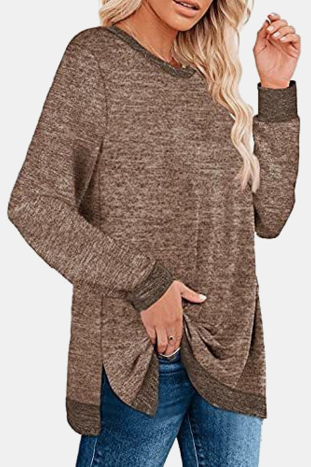 The Round Neck Long Sleeve Slit Sweatshirt