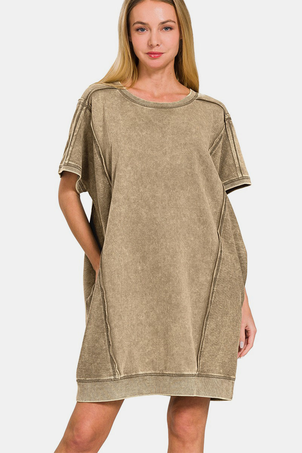 The Washed Exposed Seam Mini Tee Dress