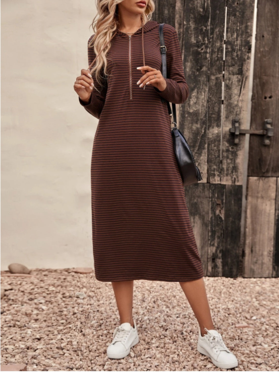 The Casual Striped Zip Front Hooded Dress