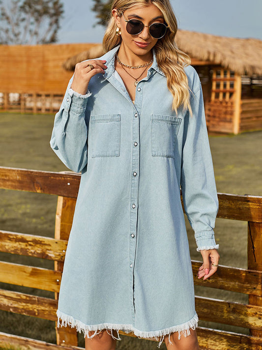 The Raw Hem Collared Denim Dress