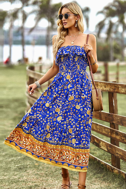 The Blue Bohemian Strapless Midi Dress