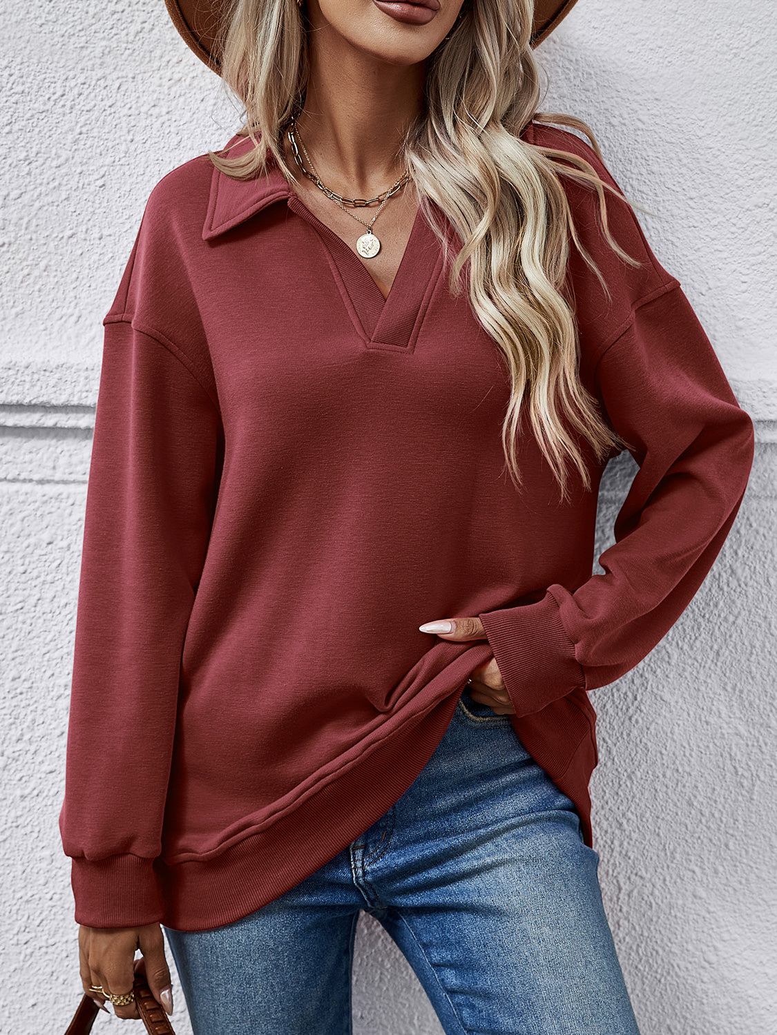 The Collared Neck Dropped Shoulder Sweatshirt