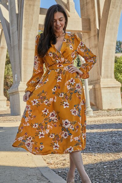 The Floral Tie Back Flounce Sleeve Dress