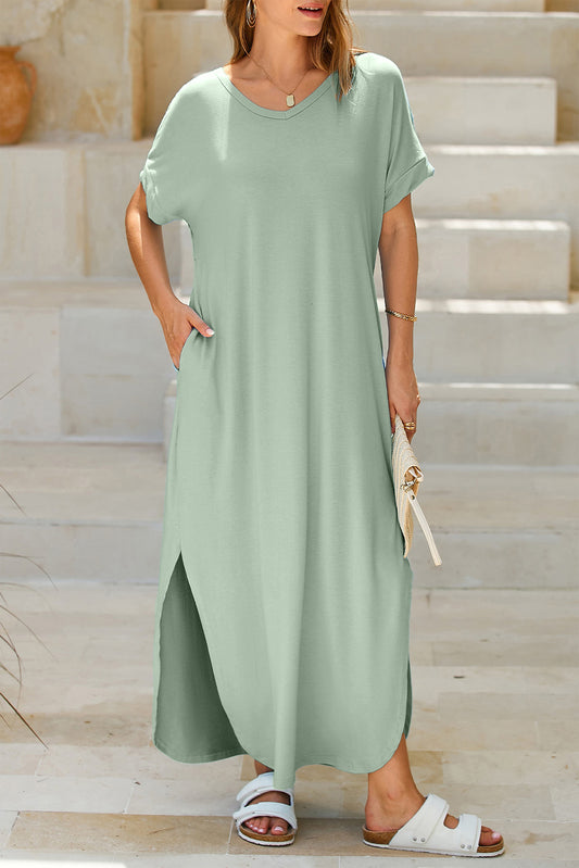 The Sage Slit Pocketed Short Sleeve Dress