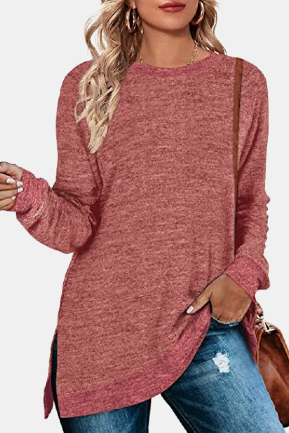 The Round Neck Long Sleeve Slit Sweatshirt