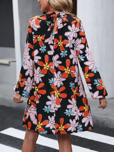 The Floral Mock Neck Balloon Sleeve Dress