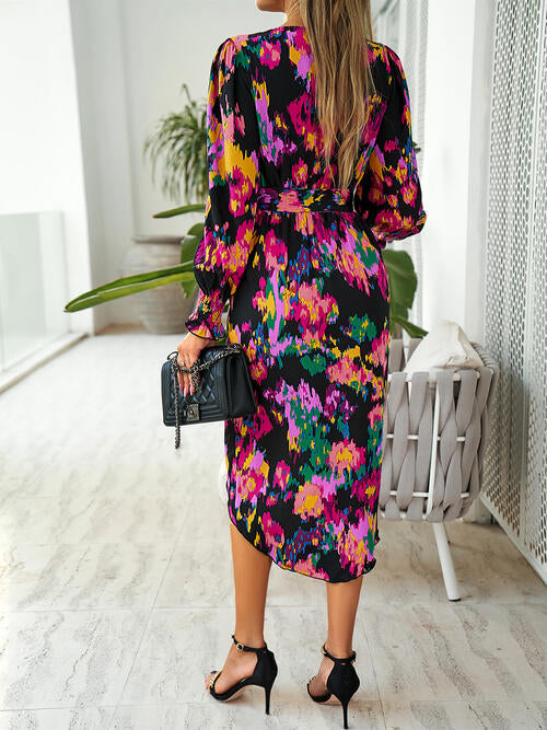 The Printed Tie Front Lantern Sleeve Dress