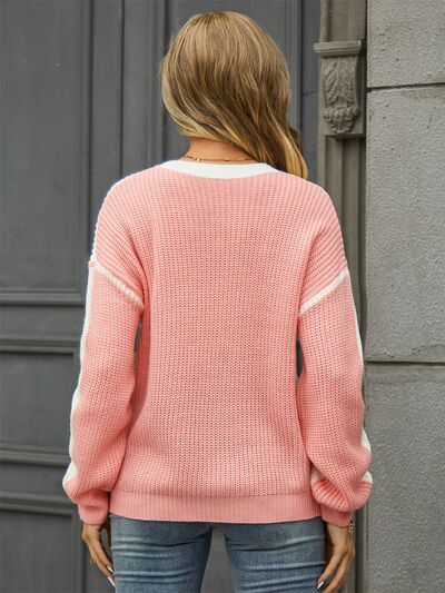 The Contrast Round Neck Dropped Shoulder Sweater