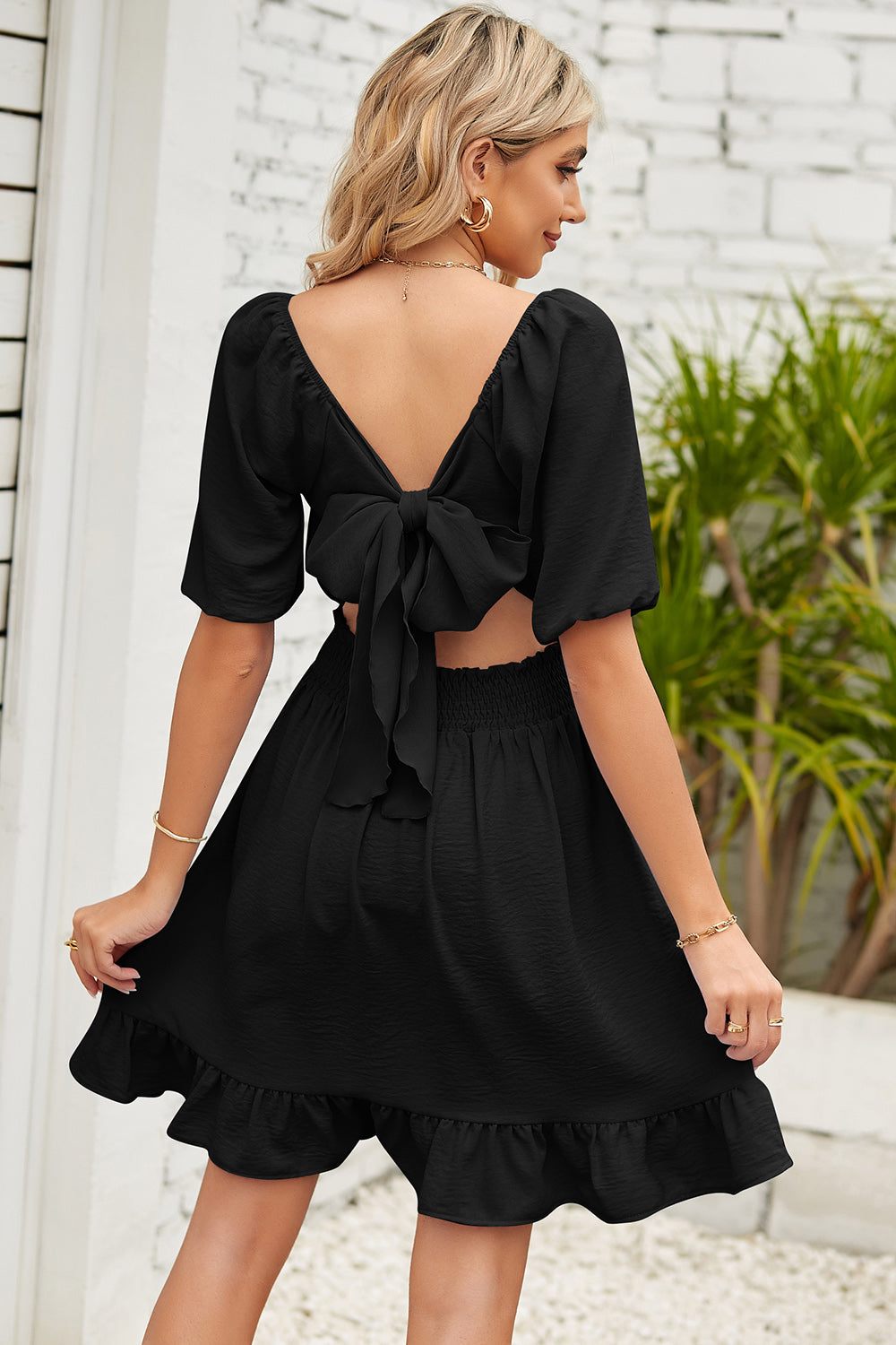 The Ruched Ruffle Hem Short Sleeve Dress