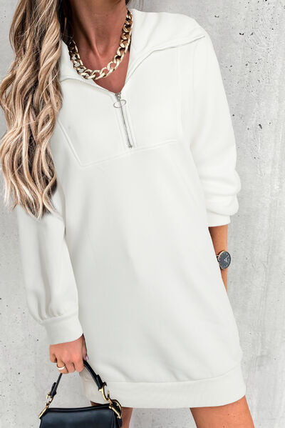 The Half Zip Dropped Shoulder Mini Sweatshirt Dress