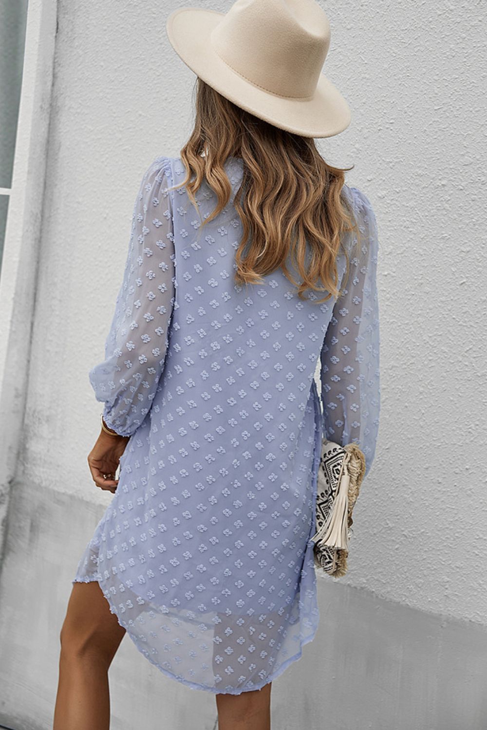 The Swiss Dot Dress in Misty Blue