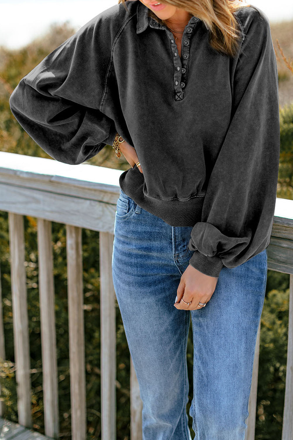 The Quarter-Snap Lantern Sleeve Sweatshirt