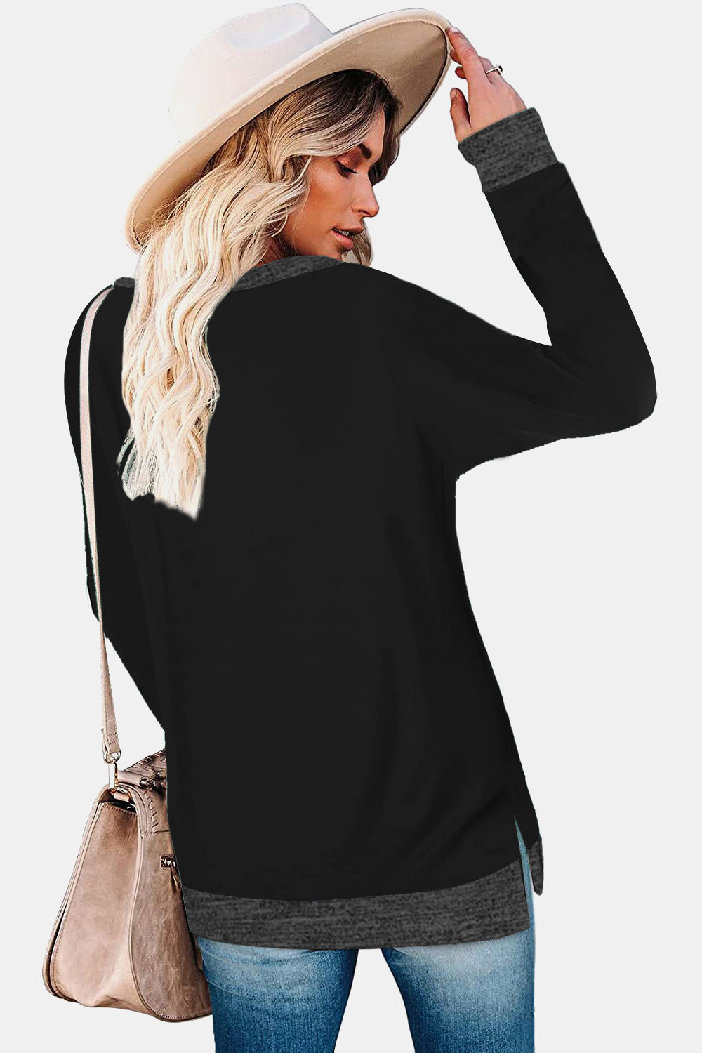 The Round Neck Long Sleeve Slit Sweatshirt