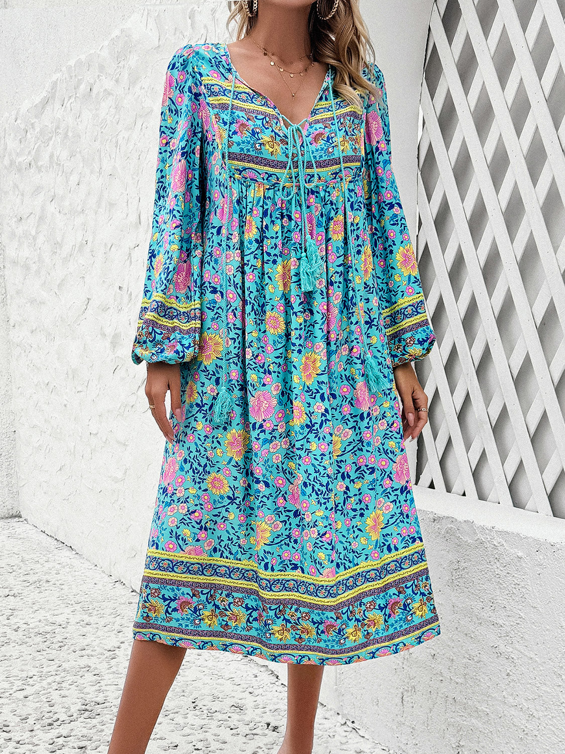 The Boho Tassel Long Sleeve Dress