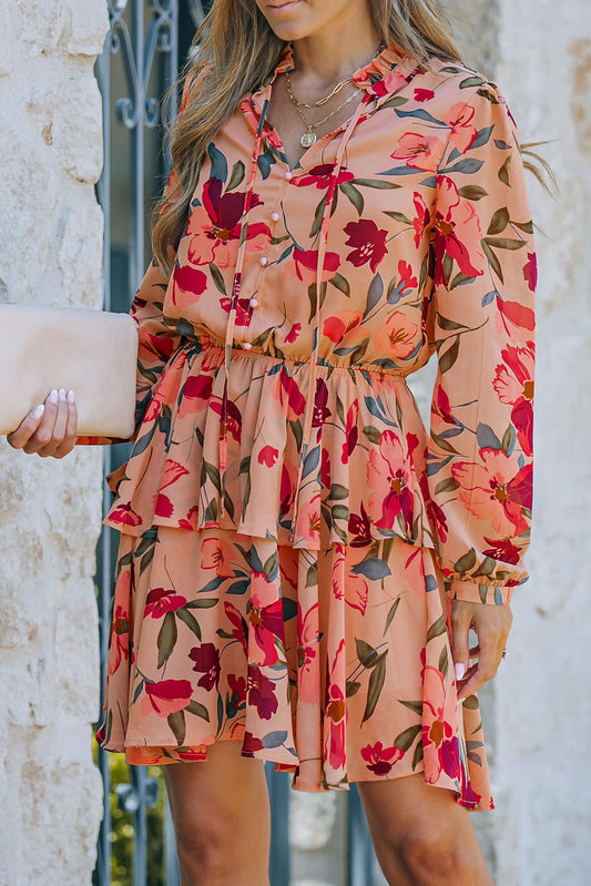 The Floral Tie Neck Layered Dress