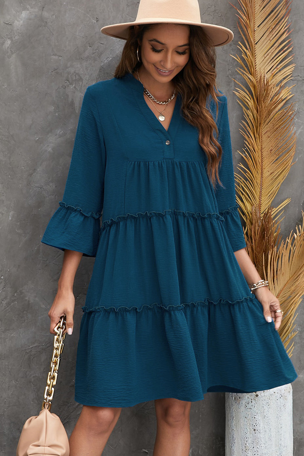 The Deep Blue Casual Tiered Dress