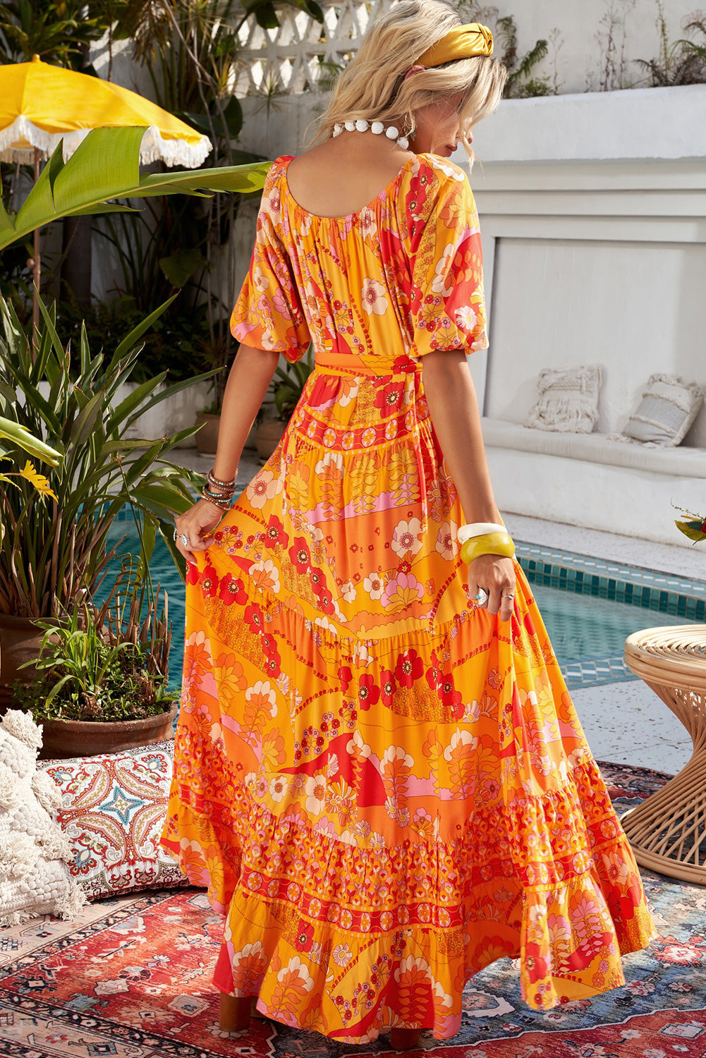 The Bohemian Tie-Waist Tiered Maxi Dress