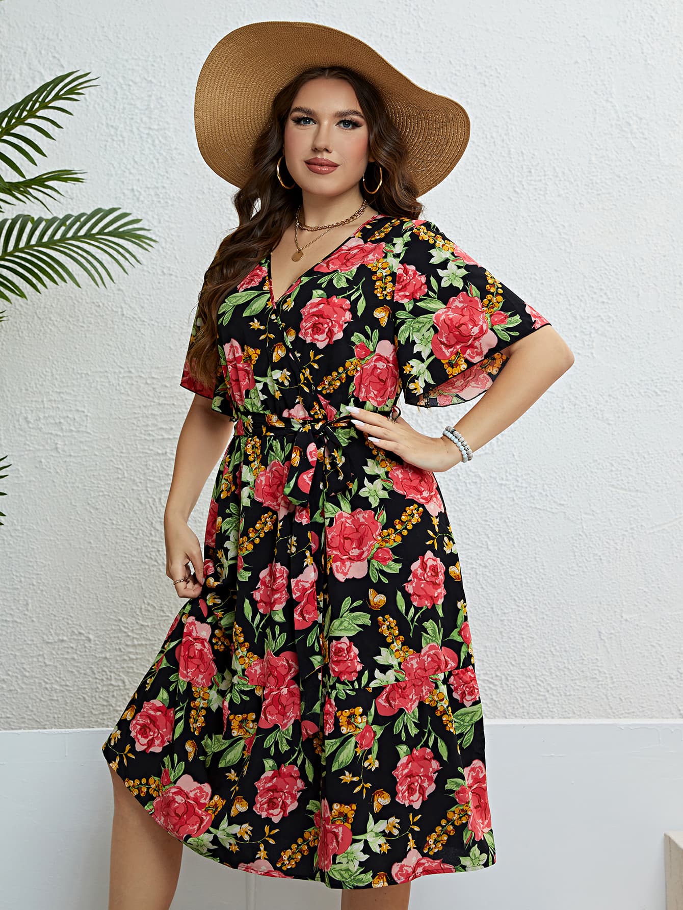 The Perfectly Plus Sized Floral Tie Belt Dress