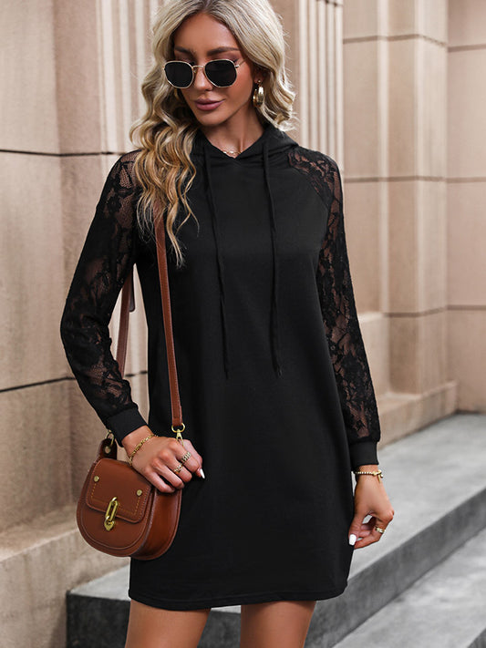 The Lace Trim Long Sleeve Hooded Dress