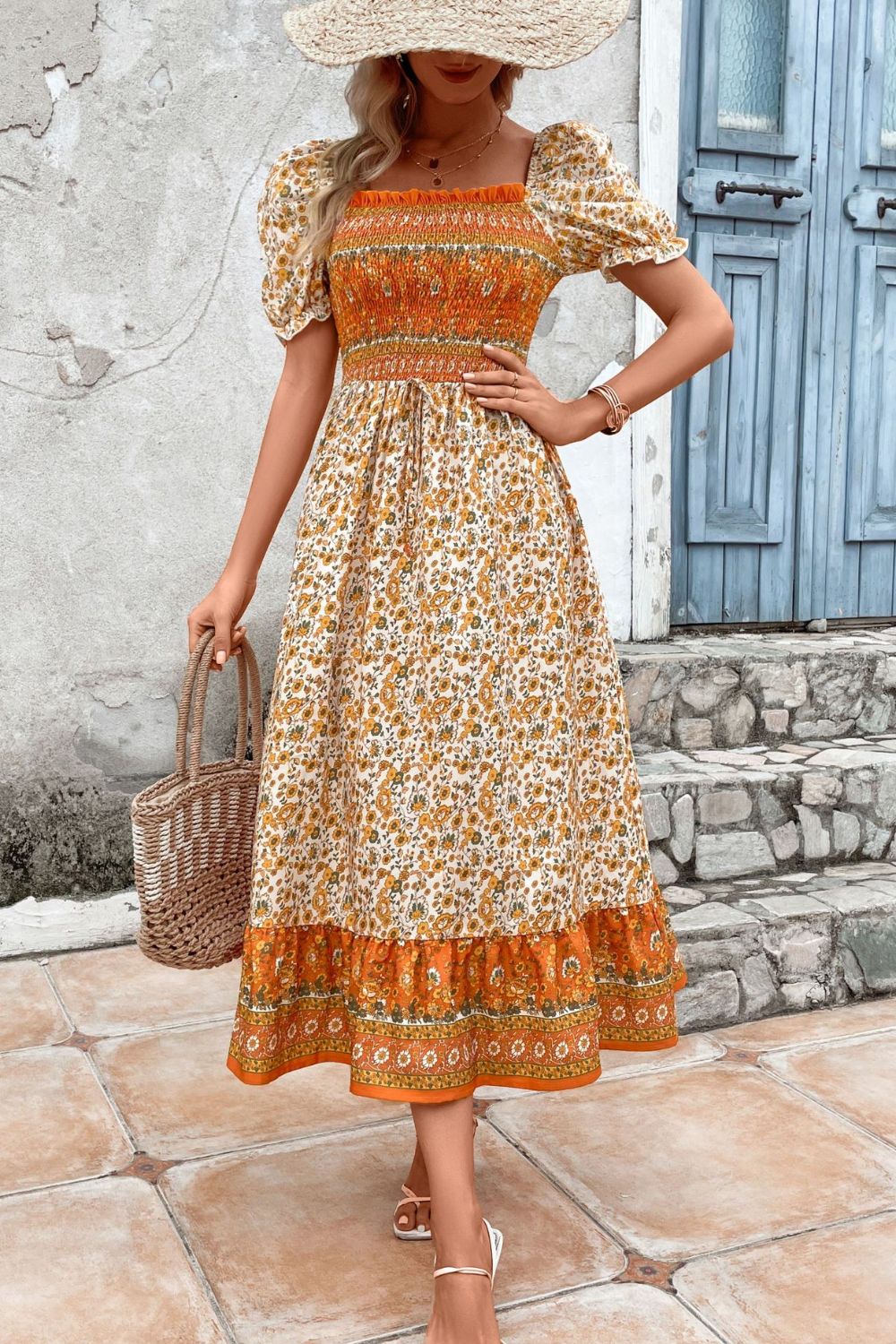 The Tangerine Bohemian Puff Sleeve Dress