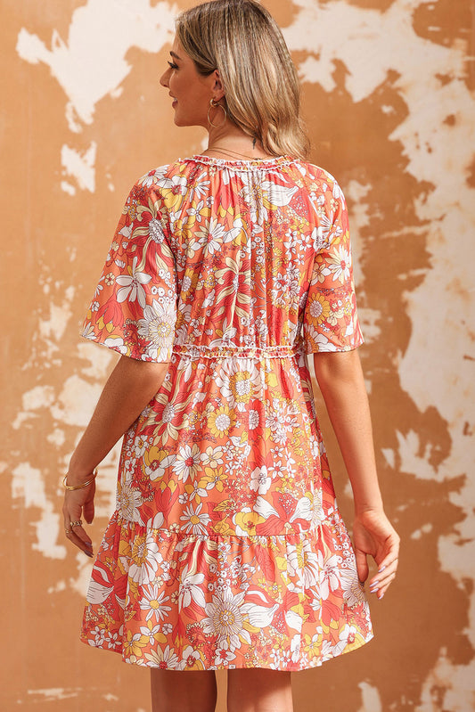 The Orange Floral Print Mini Dress